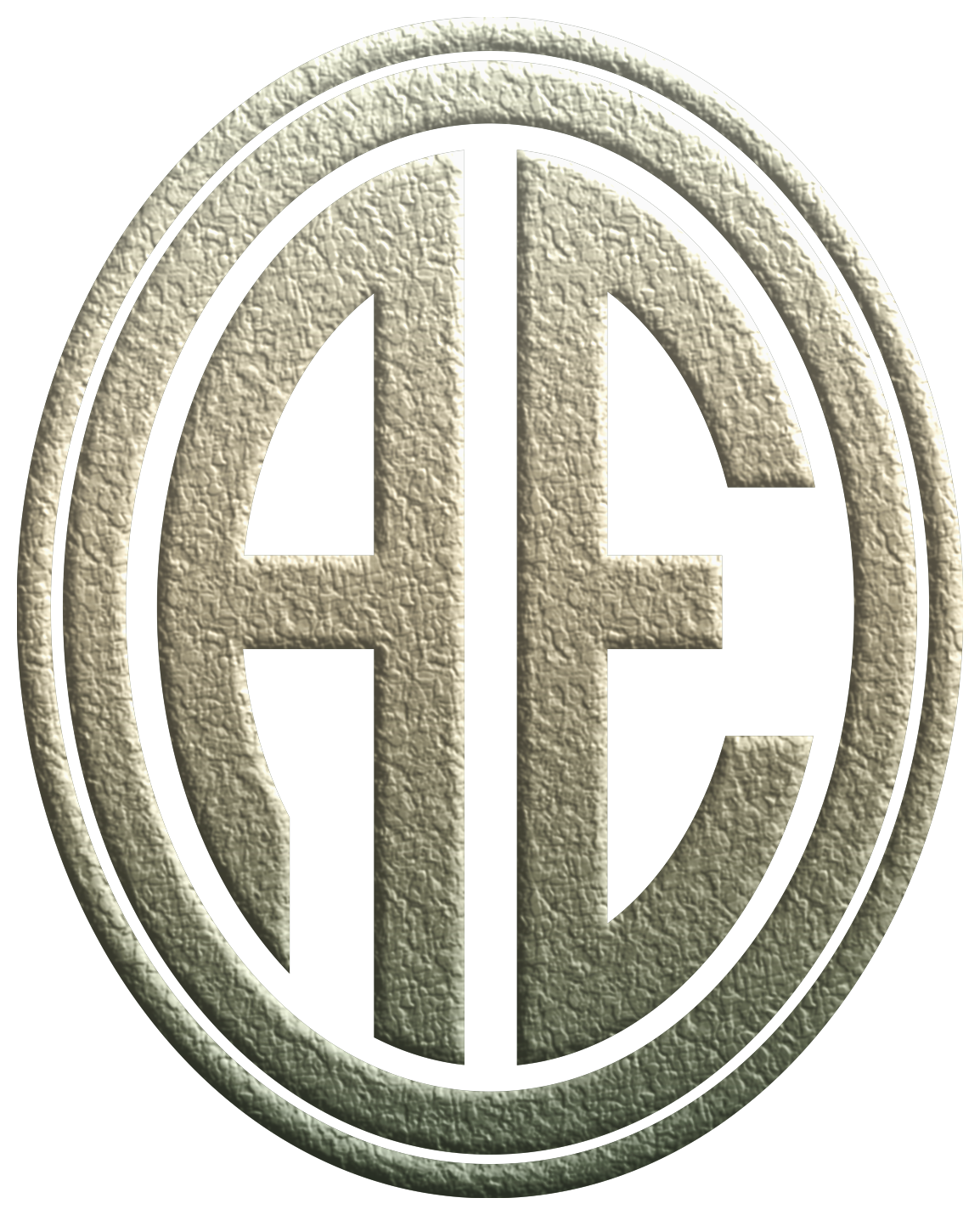 Authentic Environments AE logo, stone-textured embossed emblem